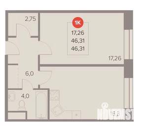 1-к квартира, вторичка, 46м2, 19/22 этаж