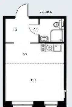 Студия квартира, вторичка, 25м2, 4/25 этаж