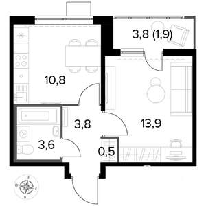 1-к квартира, вторичка, 34м2, 22/24 этаж