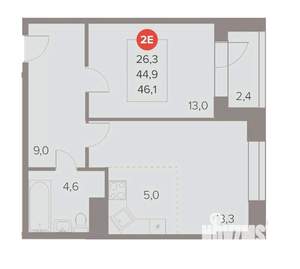 2-к квартира, вторичка, 46м2, 6/22 этаж