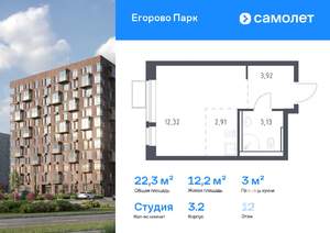 Студия квартира, вторичка, 22м2, 12/12 этаж