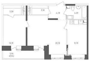 2-к квартира, вторичка, 64м2, 3/17 этаж