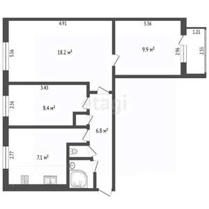 3-к квартира, вторичка, 55м2, 9/9 этаж