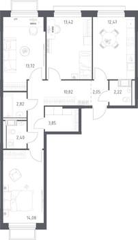 3-к квартира, строящийся дом, 78м2, 9/17 этаж