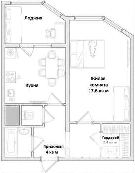 1-к квартира, вторичка, 42м2, 24/25 этаж