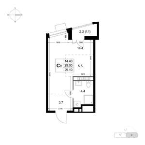 Студия квартира, строящийся дом, 29м2, 4/8 этаж