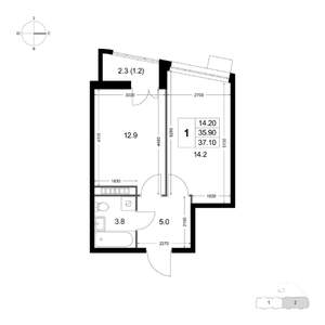 1-к квартира, строящийся дом, 37м2, 8/8 этаж