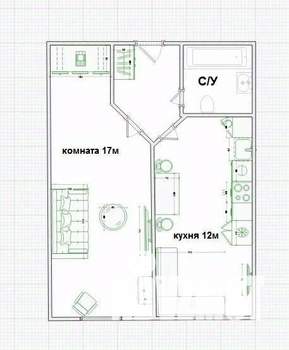 1-к квартира, вторичка, 35м2, 1/3 этаж