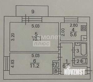 2-к квартира, вторичка, 43м2, 6/9 этаж