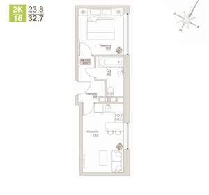 2-к квартира, строящийся дом, 33м2, 7/12 этаж