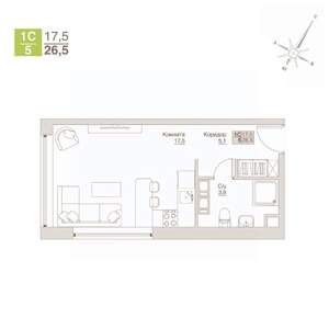 Студия квартира, вторичка, 27м2, 10/12 этаж