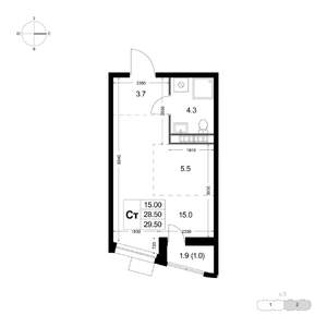 Студия квартира, строящийся дом, 30м2, 4/8 этаж
