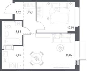 1-к квартира, строящийся дом, 40м2, 13/17 этаж