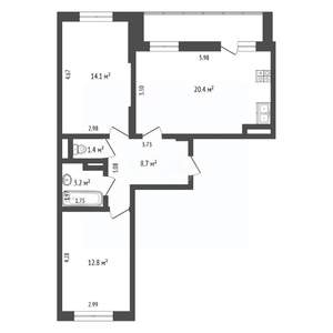 2-к квартира, вторичка, 61м2, 4/12 этаж