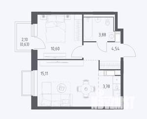 1-к квартира, сданный дом, 38м2, 17/17 этаж