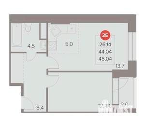 2-к квартира, вторичка, 45м2, 8/22 этаж
