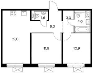 2-к квартира, вторичка, 56м2, 4/26 этаж