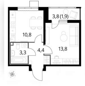 1-к квартира, вторичка, 34м2, 19/24 этаж