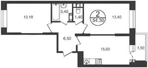 2-к квартира, вторичка, 54м2, 5/18 этаж