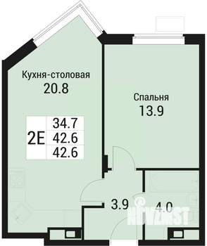 2-к квартира, вторичка, 43м2, 5/5 этаж
