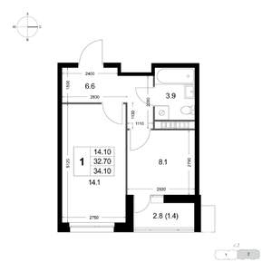 1-к квартира, строящийся дом, 34м2, 5/8 этаж