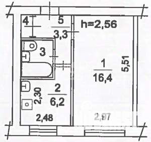 1-к квартира, вторичка, 30м2, 1/5 этаж
