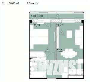 2-к квартира, строящийся дом, 38м2, 2/4 этаж